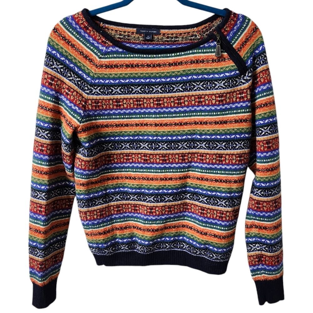Tommy Hilfiger Rainbow  Fair Isle Pullover Long Sleeve Sweater. Sz. M
